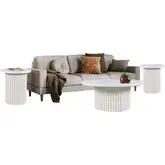Auden 3 Piece Fluted Coffee & End Table Set in White Wood